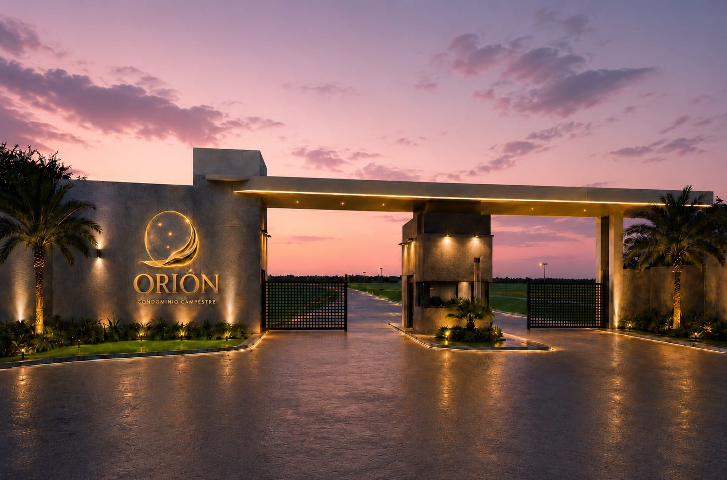 Portada de ORIÓN Condominio Campestre al anochecer